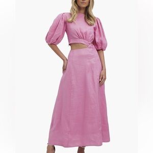 Bardot Impala Puff Sleeve Cutout Pink Maxi Dress